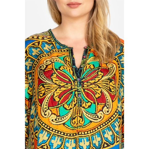 Johnny Was Reasona Stain Glass Silk Boho Tunic - Picture 7 of 8